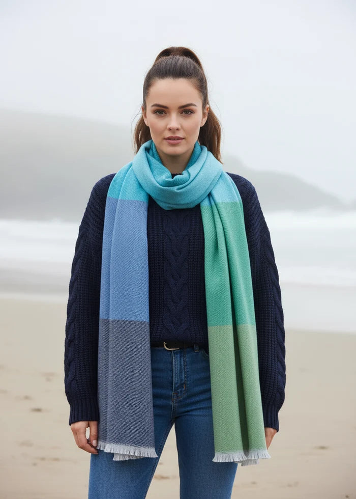 Foxford Giant Merino Scarf | Green & Blue