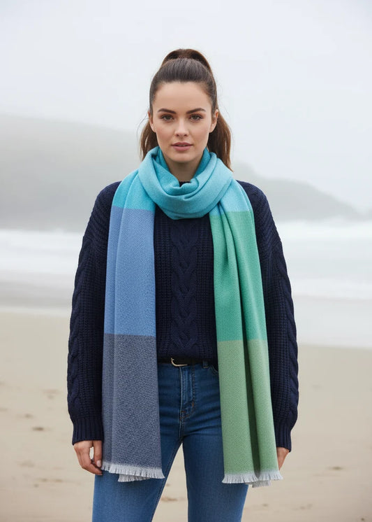 Foxford Giant Merino Scarf | Green & Blue
