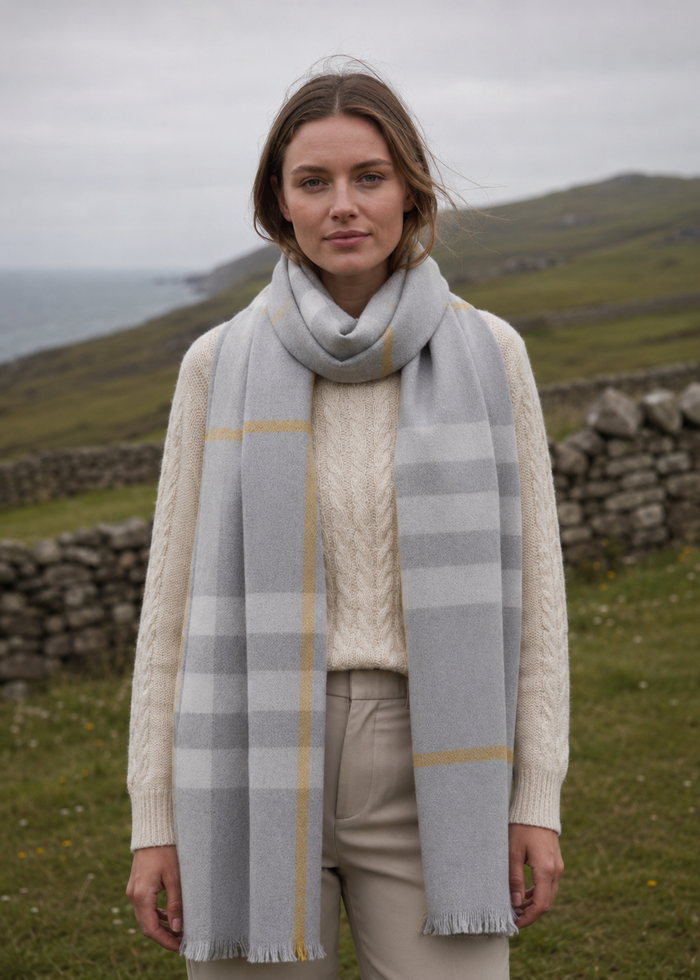 Foxford Giant Merino Scarf | Grey Gold