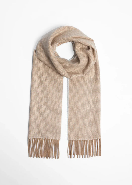 Foxford Lambswool Scarf | Camel Herringbone