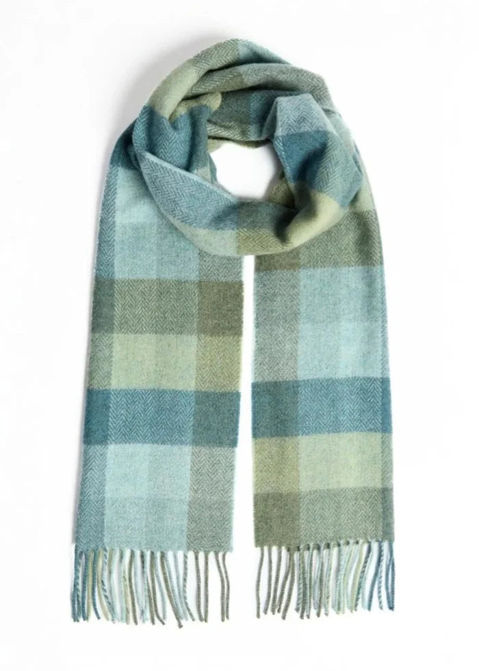 Foxford Lambswool Scarf | Green & Blue Check