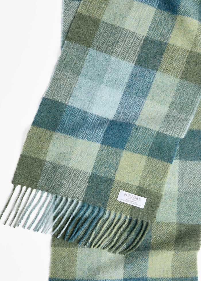 Foxford Lambswool Scarf | Green & Blue Check