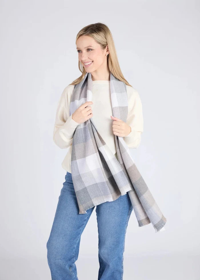 Foxford Mink Block Check Extra-Fine Merino Scarf