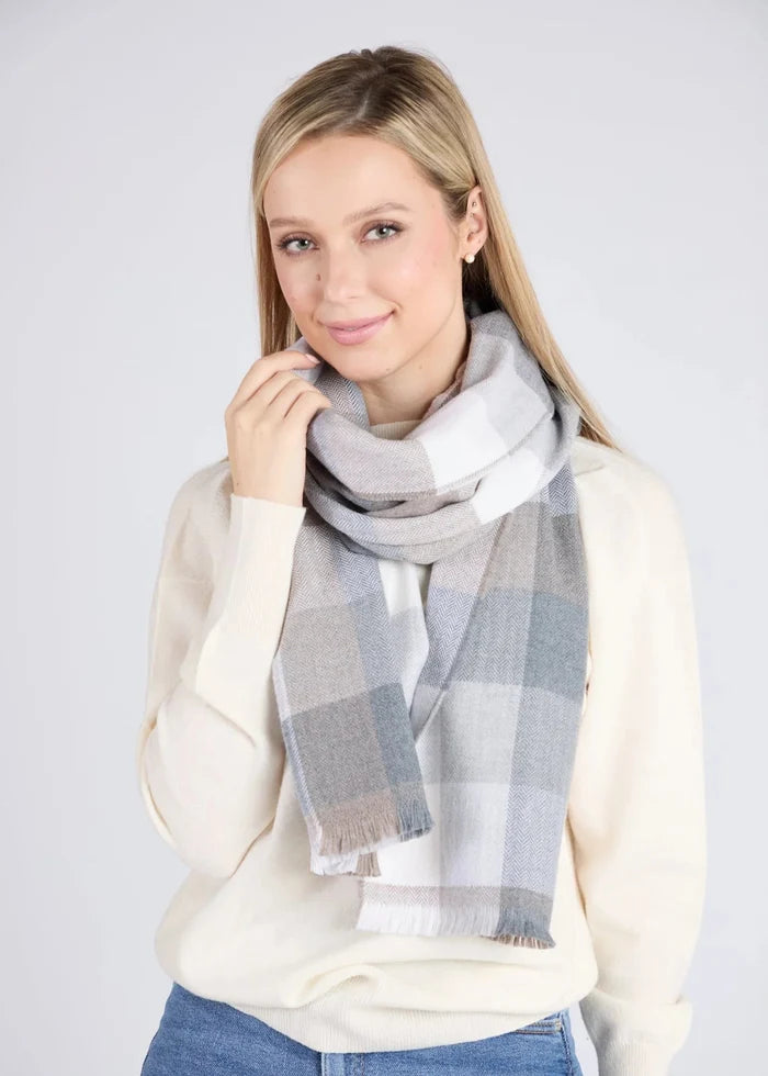 Foxford Mink Block Check Extra-Fine Merino Scarf