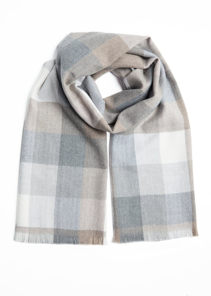 Foxford Giant Merino Scarf | Mink & Oxford Block