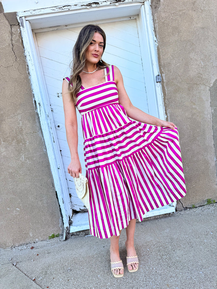 Fuchsia Stripe Panel Dress