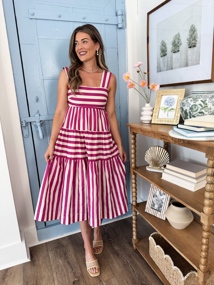 Fuchsia Stripe Panel Dress