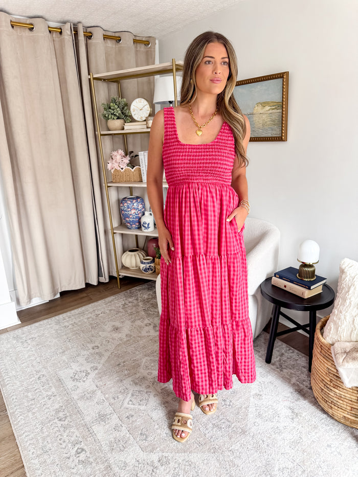 Polagram Fuschia Gingham Maxi Dress – women's dress