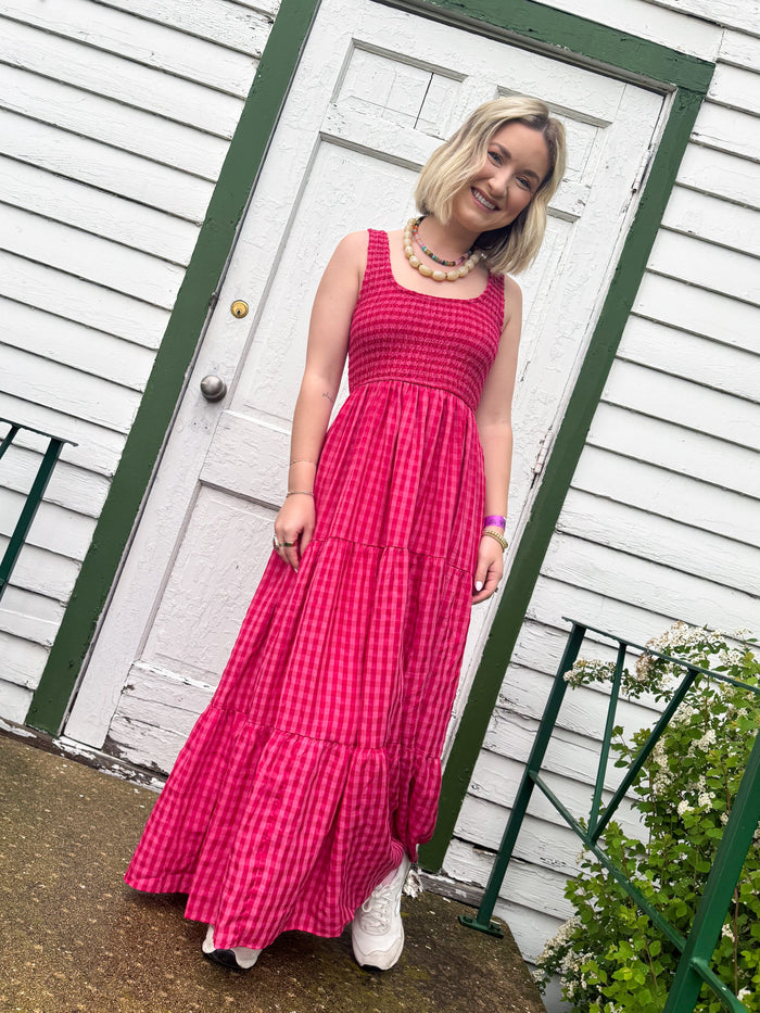 Polagram Fuschia Gingham Maxi Dress – women's dress