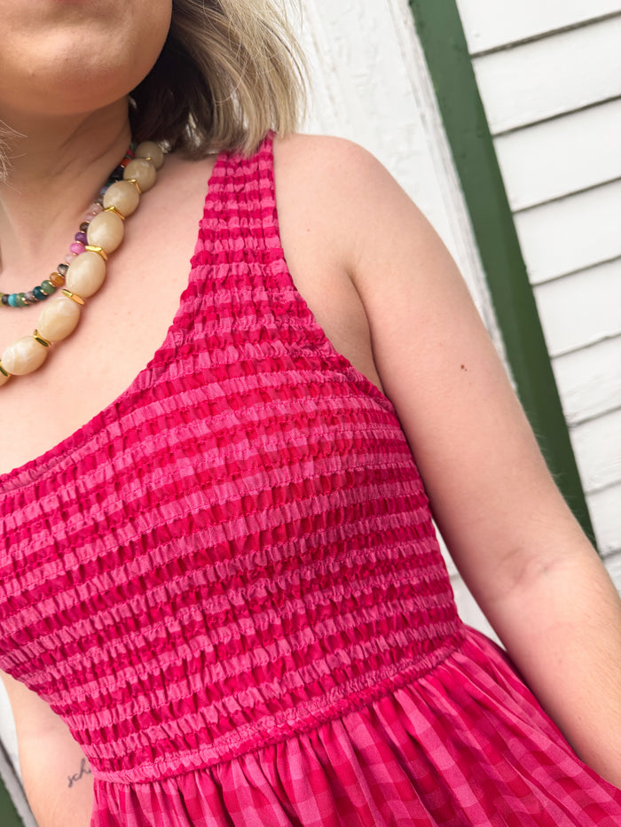 Polagram Fuschia Gingham Maxi Dress – women's dress