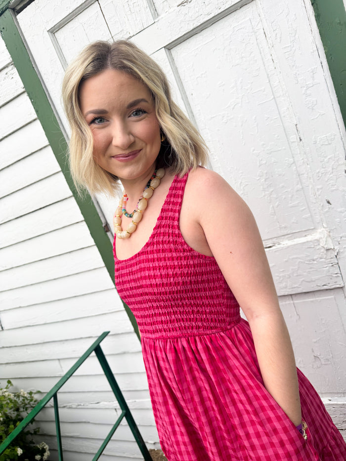 Polagram Fuschia Gingham Maxi Dress – women's dress