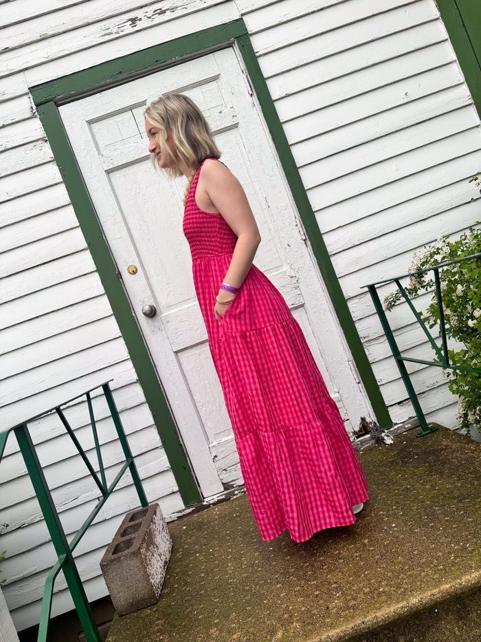 Polagram Fuschia Gingham Maxi Dress – women's dress