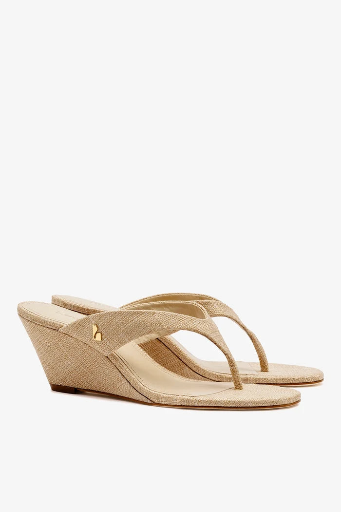 Gaia Low Wedge In Beige Raffia Mule Larroudé
