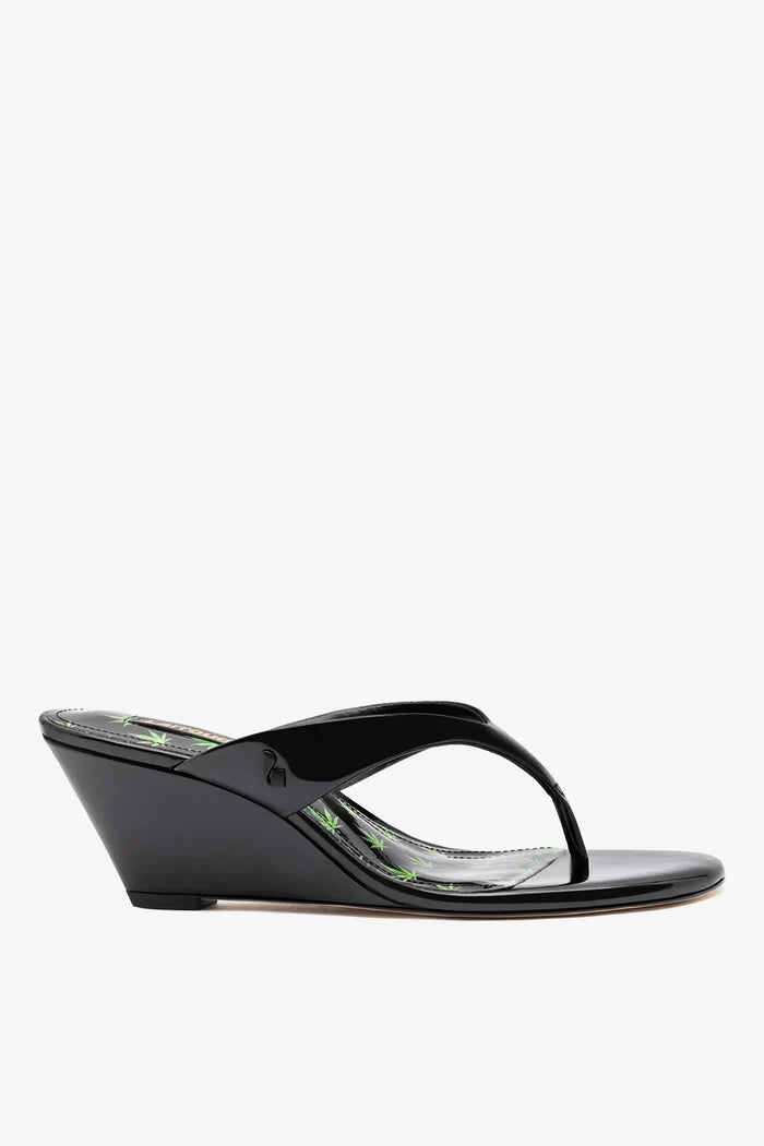 Gaia Low Wedge Sandal Black Patent Leather Sandal Larroudé