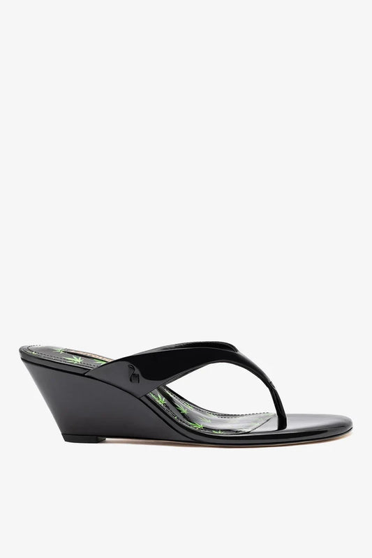 Gaia Low Wedge Sandal Black Patent Leather Sandal Larroudé