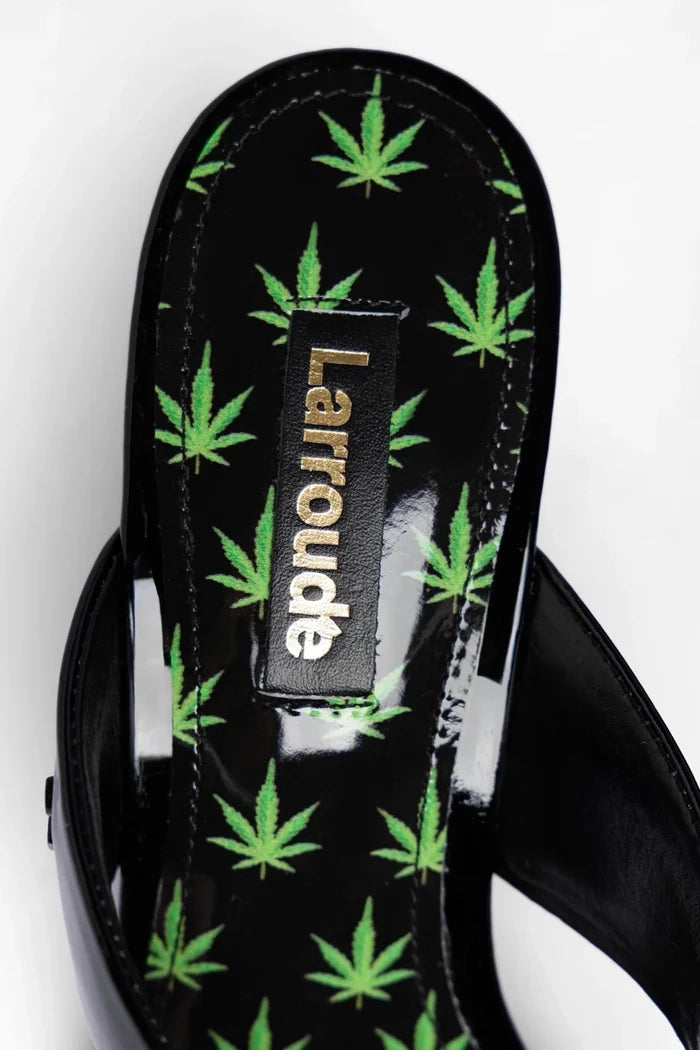 Gaia Low Wedge Sandal Black Patent Leather Sandal Larroudé