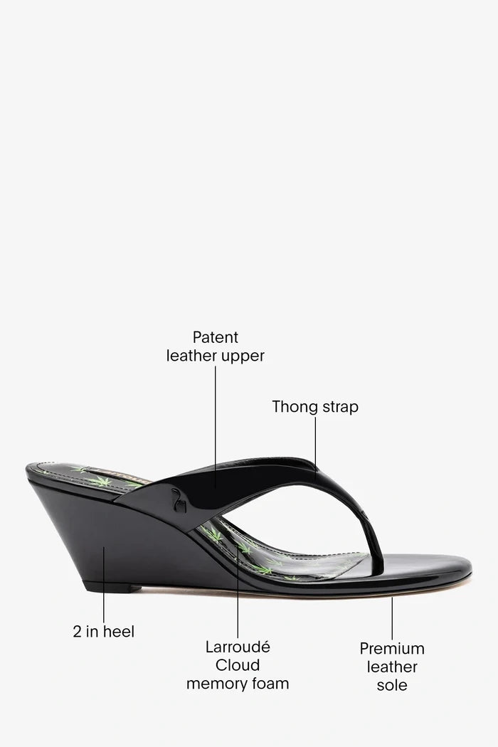 Gaia Low Wedge Sandal Black Patent Leather Sandal Larroudé