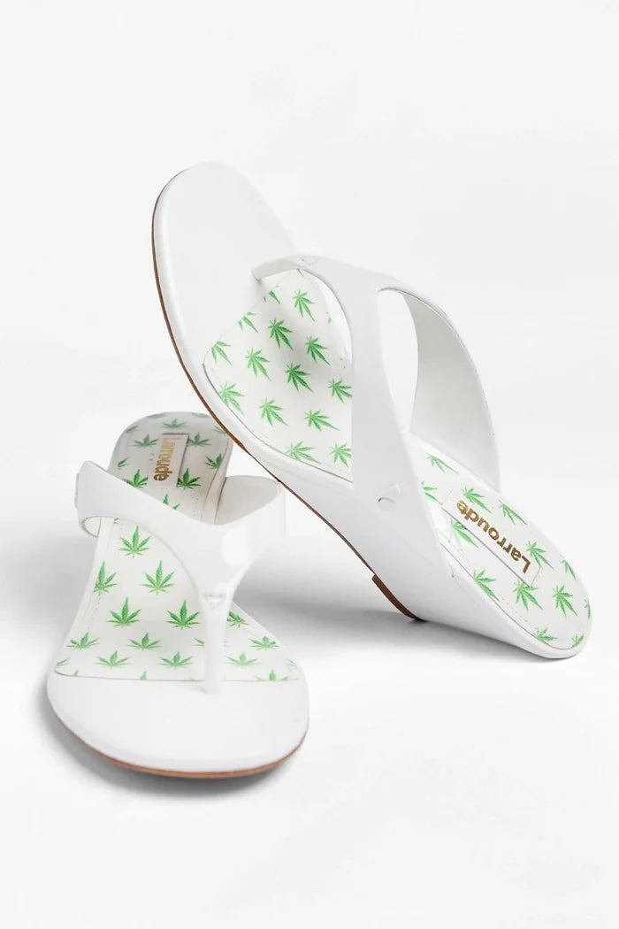 Gaia Low Wedge Sandal White Patent Leather Sandal Larroudé