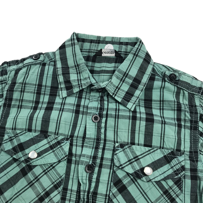 George 6 years mint green and black checked short sleeve shirt