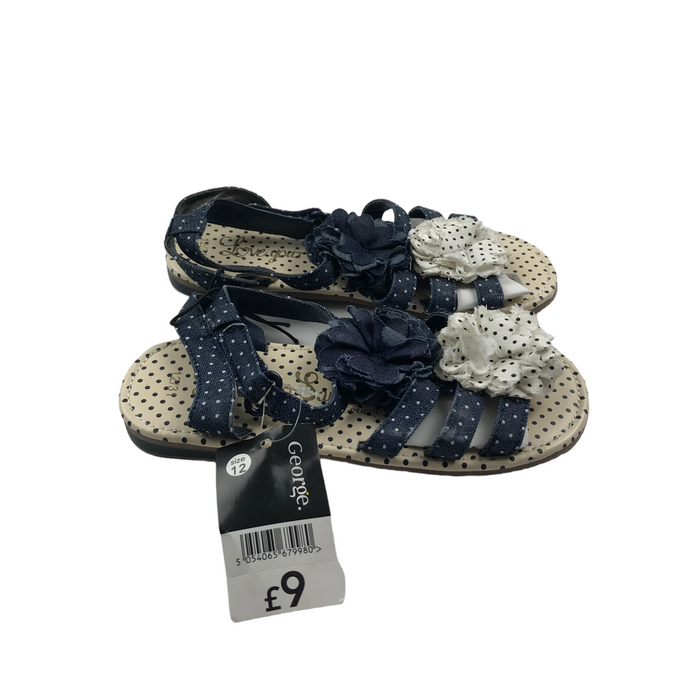 George size UK 12 (jr) navy floral polka dot sandals