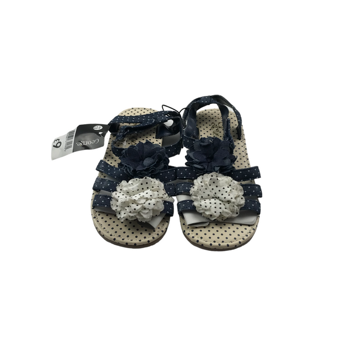 George size UK 12 (jr) navy floral polka dot sandals