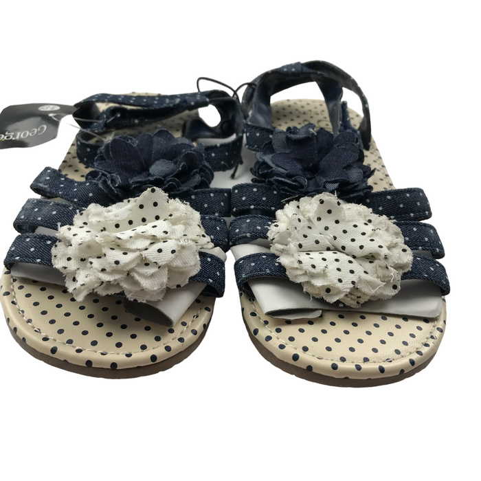 George size UK 12 (jr) navy floral polka dot sandals