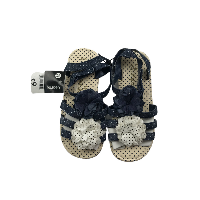 George size UK 12 (jr) navy floral polka dot sandals