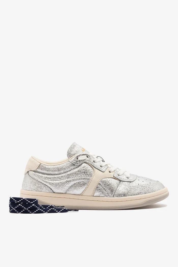 George Sneaker In Silver Sparkle Leather and Ivory Leather Sneaker Larroudé