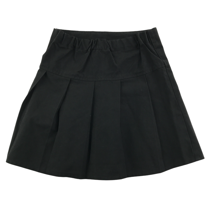 Girls black pleated adjustable waist school skirt