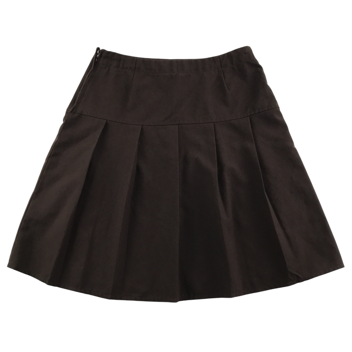 Girls brown pleated adjustable waist school skirt