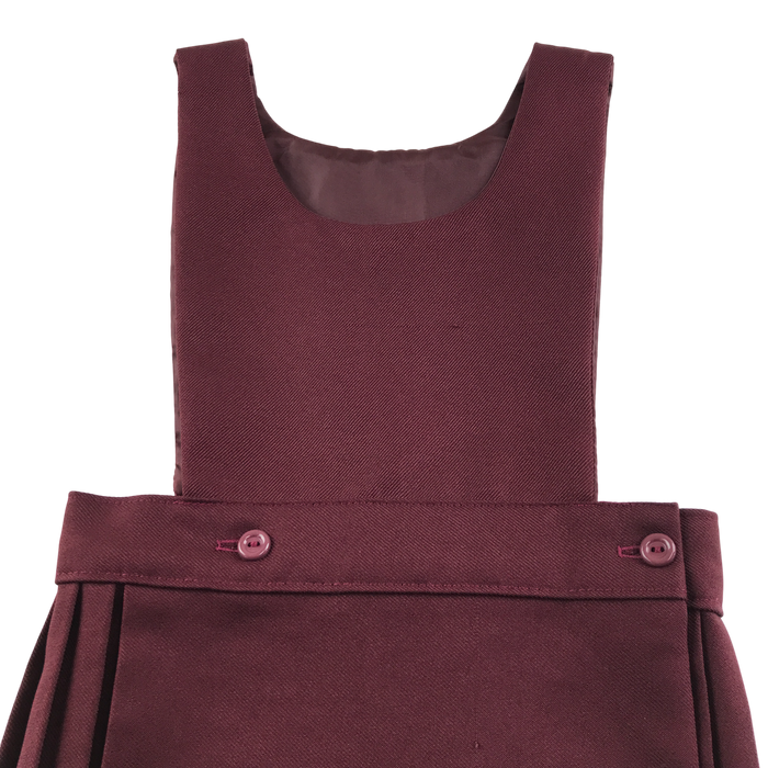 Girls burgundy bib style school pinafore