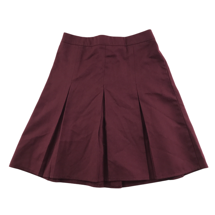 Girls burgundy thin waistband pleated school skirt