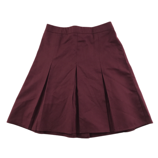 Girls burgundy thin waistband pleated school skirt
