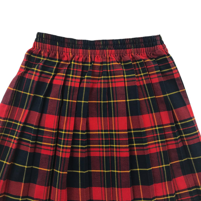 Girls red, black & yellow tartan pleated school skirt