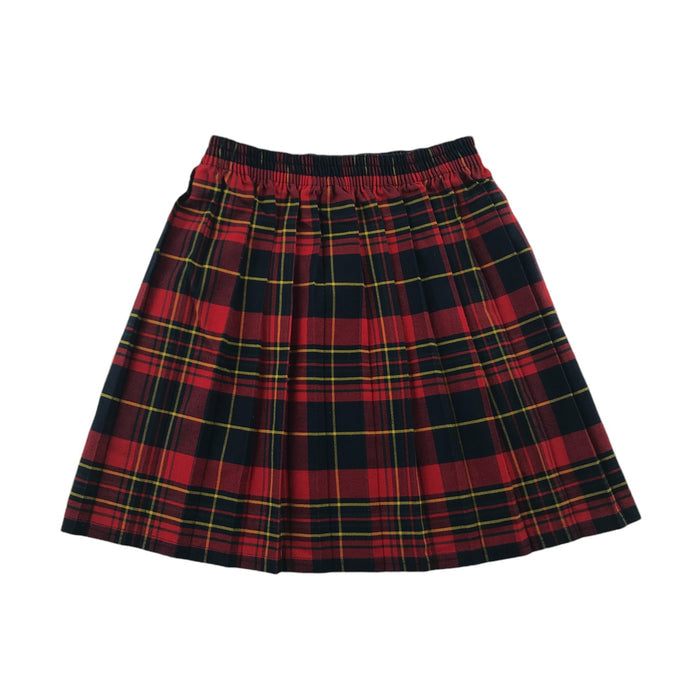 Girls red, black & yellow tartan pleated school skirt