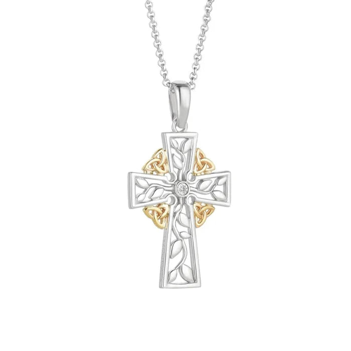 Gold And Silver Diamond Celtic Tree Of Life Cross Necklace