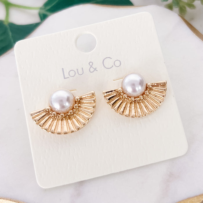 Gold Fanned Pearl Earrings