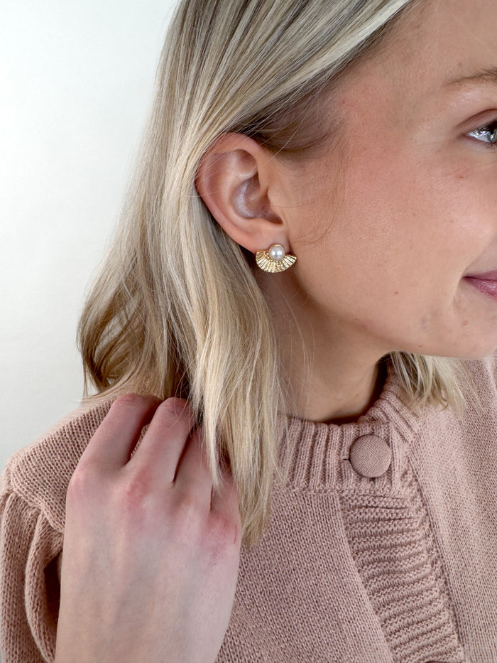 Gold Fanned Pearl Earrings