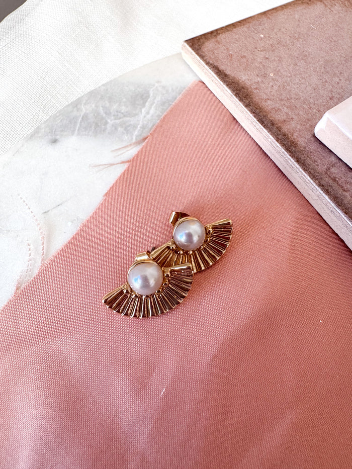 Gold Fanned Pearl Earrings