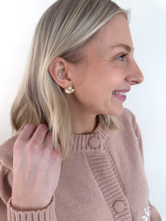 Gold Fanned Pearl Earrings