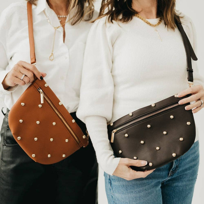 Pretty Simple Gold Studded Westlyn Bum Bag – women's accessories - handbags