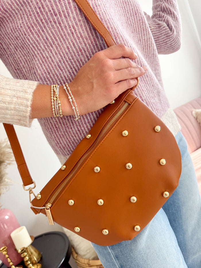 Pretty Simple Gold Studded Westlyn Bum Bag – women's accessories - handbags