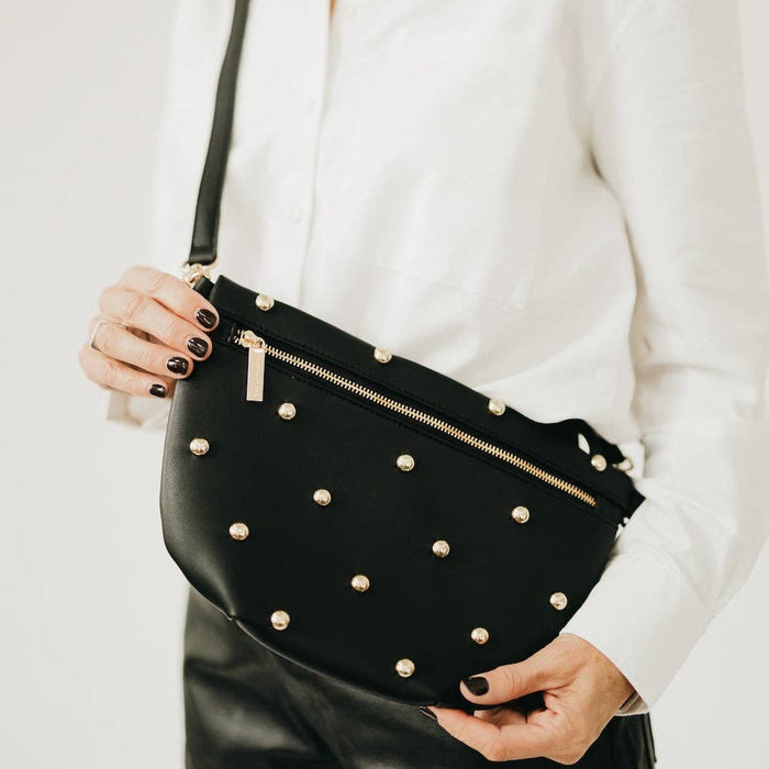 Pretty Simple Gold Studded Westlyn Bum Bag – women's accessories - handbags