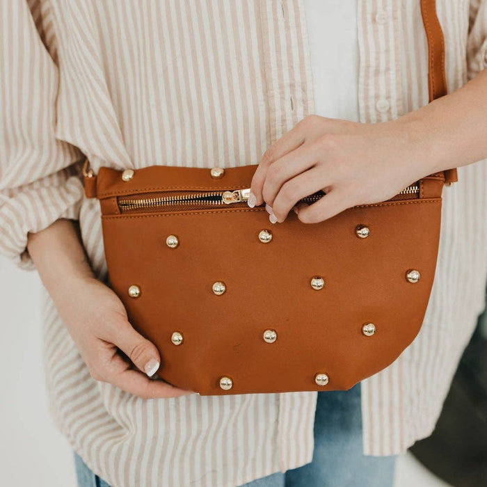 Pretty Simple Gold Studded Westlyn Bum Bag – women's accessories - handbags