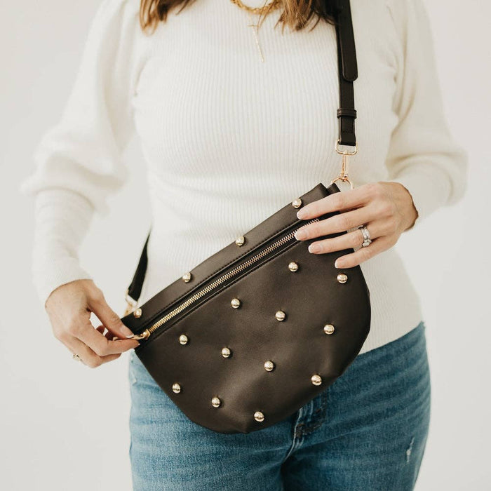 Pretty Simple Gold Studded Westlyn Bum Bag – women's accessories - handbags