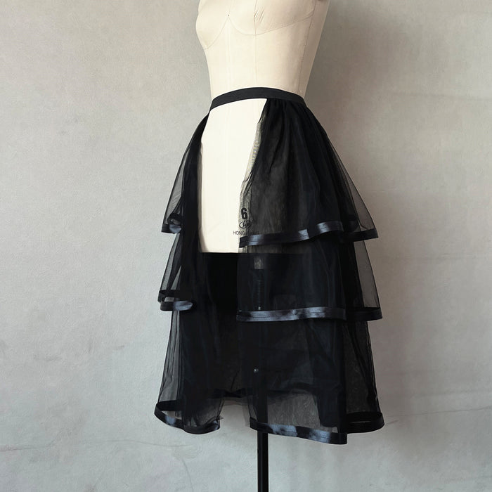 Gothic Tulle Skirt 3 Tiers Ribbon Trim for Halloween Elastic Waist