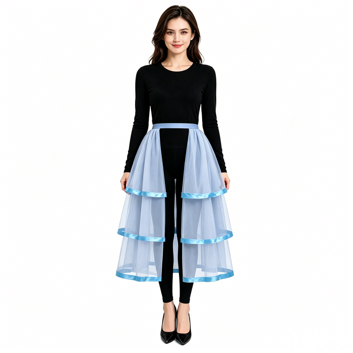 Gothic Tulle Skirt 3 Tiers Ribbon Trim for Halloween Elastic Waist