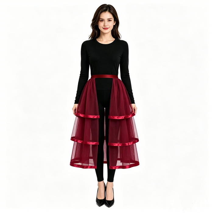 Gothic Tulle Skirt 3 Tiers Ribbon Trim for Halloween Elastic Waist