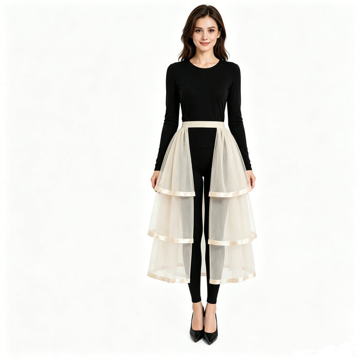 Gothic Tulle Skirt 3 Tiers Ribbon Trim for Halloween Elastic Waist