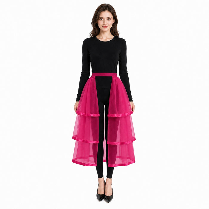 Gothic Tulle Skirt 3 Tiers Ribbon Trim for Halloween Elastic Waist